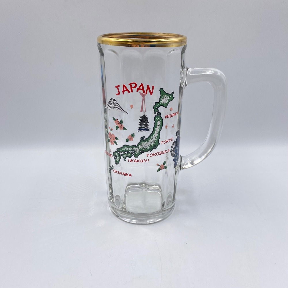 Japan Souvenir Mug Arc France Clear Glass‎ Gold Trim Tourist Travel Gift